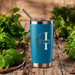 Personalised Engraved Thermal Travel Mug Any Name and Initial Gift With Metal Straw