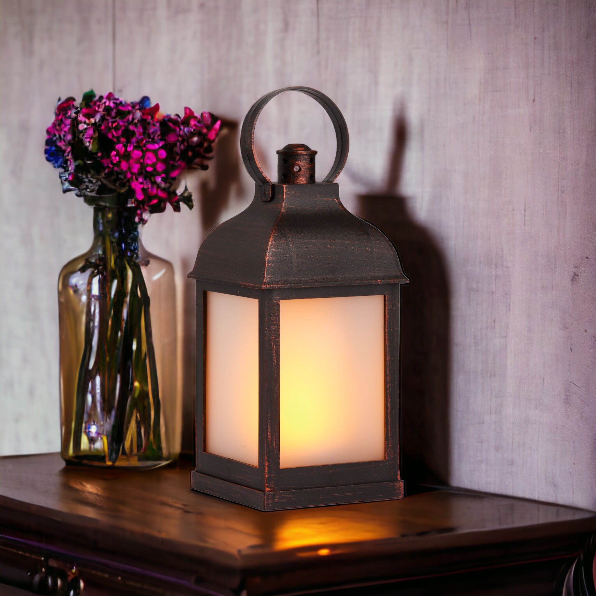 Wholesale Trade Pack of 3 Bronze Candle Lanterns Battery Operated Flickering Amber LED Flame lantern ukgiftstoreonline