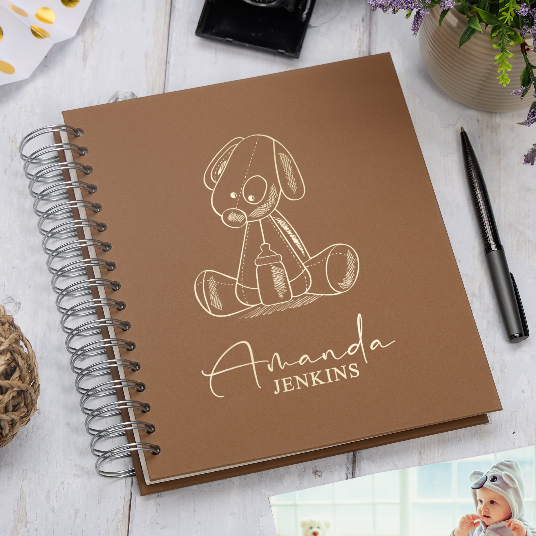 Personalised Large Baby Photo Album Memory Keepsake With Dog Photo Album ukgiftstoreonline Brown 4x6 Inch Album
