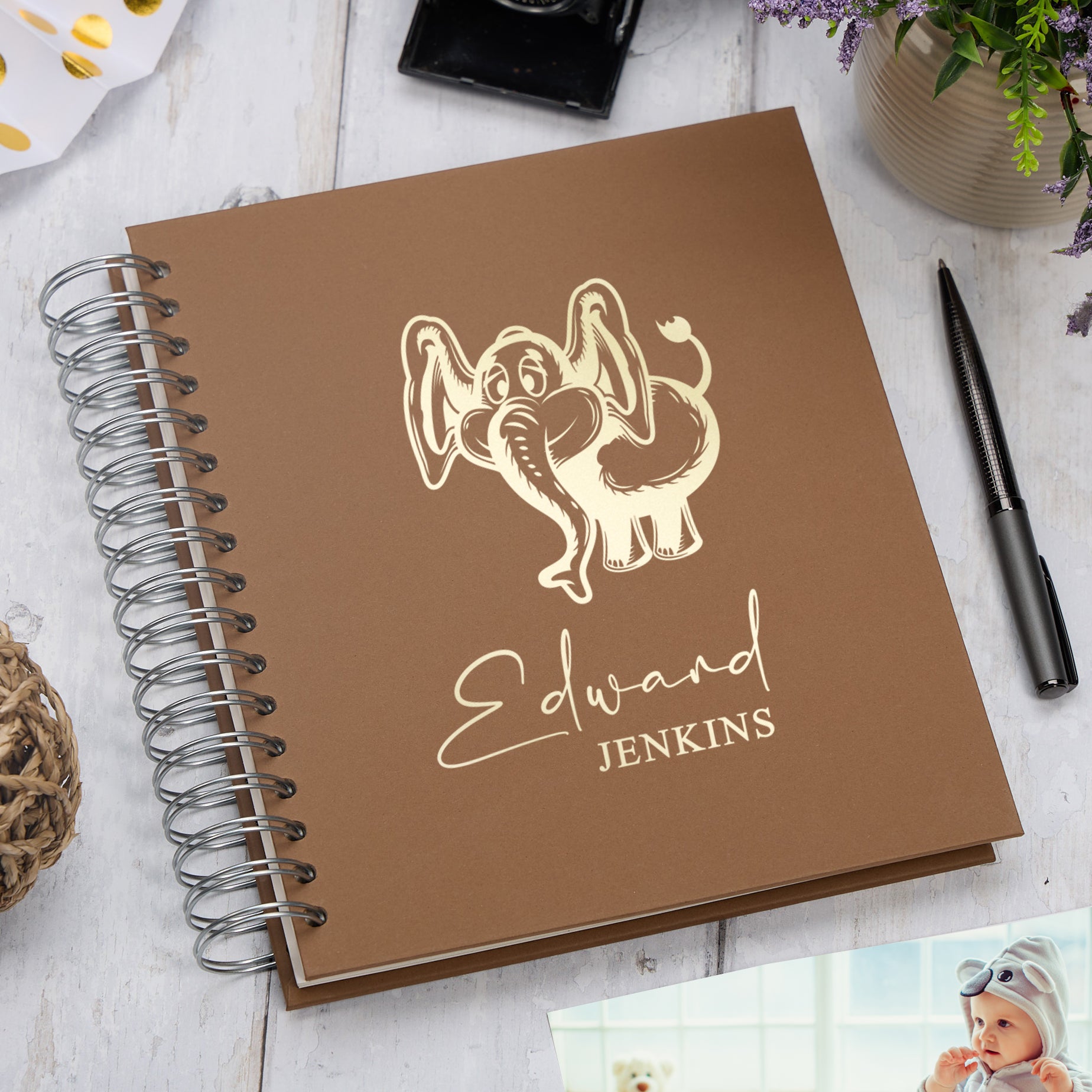 Personalised Large Baby Photo Album Memory Keepsake With Elephant Photo Album ukgiftstoreonline Brown 4x6 Inch Album