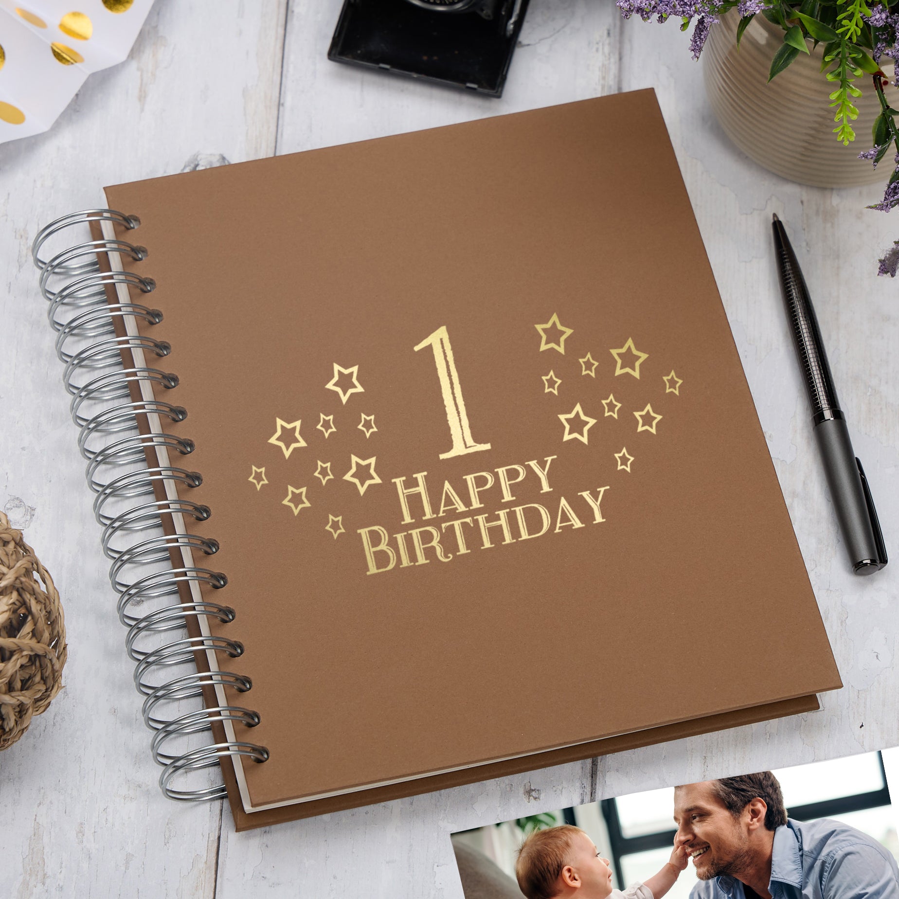 Large 1st Birthday Photo Album Memory Keepsake Gift With Stars Photo Album ukgiftstoreonline Brown 4x6 Inch Album