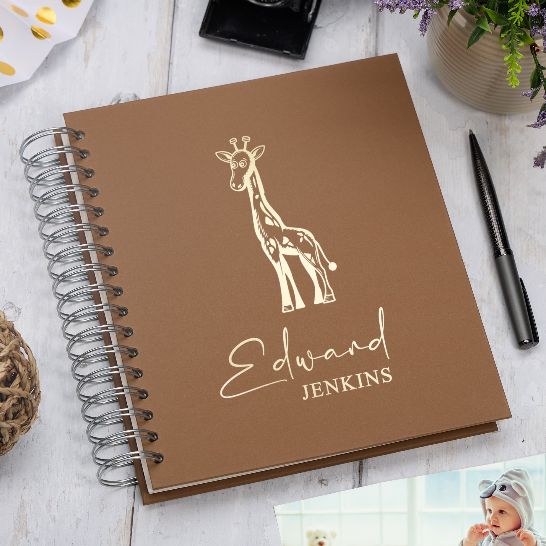 Personalised Large Baby Photo Album Memory Keepsake With Giraffe Photo Album ukgiftstoreonline Brown 4x6 Inch Album