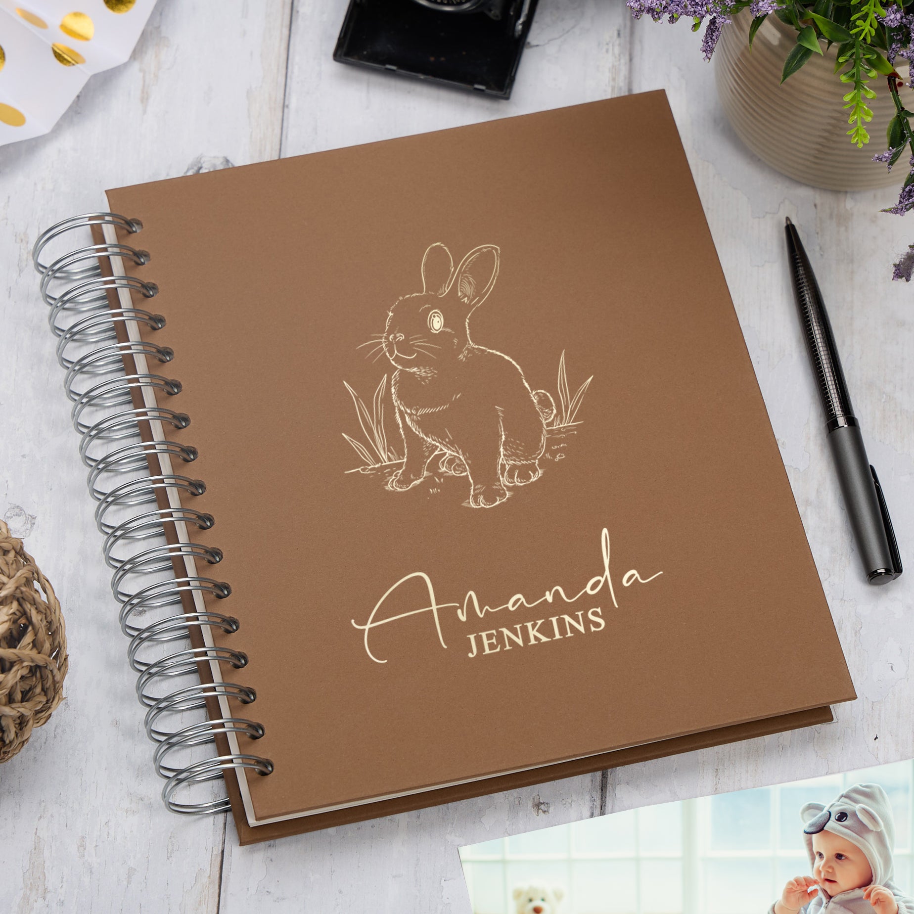 Personalised Large Baby Photo Album Memory Keepsake With Rabbit Photo Album ukgiftstoreonline Brown 4x6 Inch Album