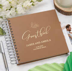 Personalised Custom Foil Wedding Guestbook With Delicate Leaves and Multiple Colours