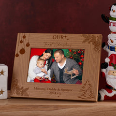 Personalised Our First Christmas Family Photo Frame In Brown or White