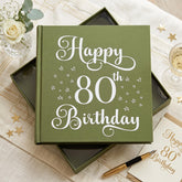 80th Birthday Olive Green Album, Star Motif, 50 Prints, Captions ukgiftstoreonline