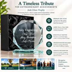 Personalised Jade Glass Trophy, 15Cm Octagonal Award For Engraving Jade Glass ukgiftstoreonline