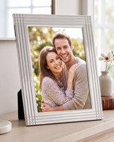 Silver Photo Frame - Striped Metal Plated Frame 4x6 & 5x7 With Stand photo frame ukgiftstoreonline