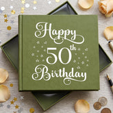 50th Birthday Olive Green Photo Album, Star Motif, 50 Prints, Captions ukgiftstoreonline