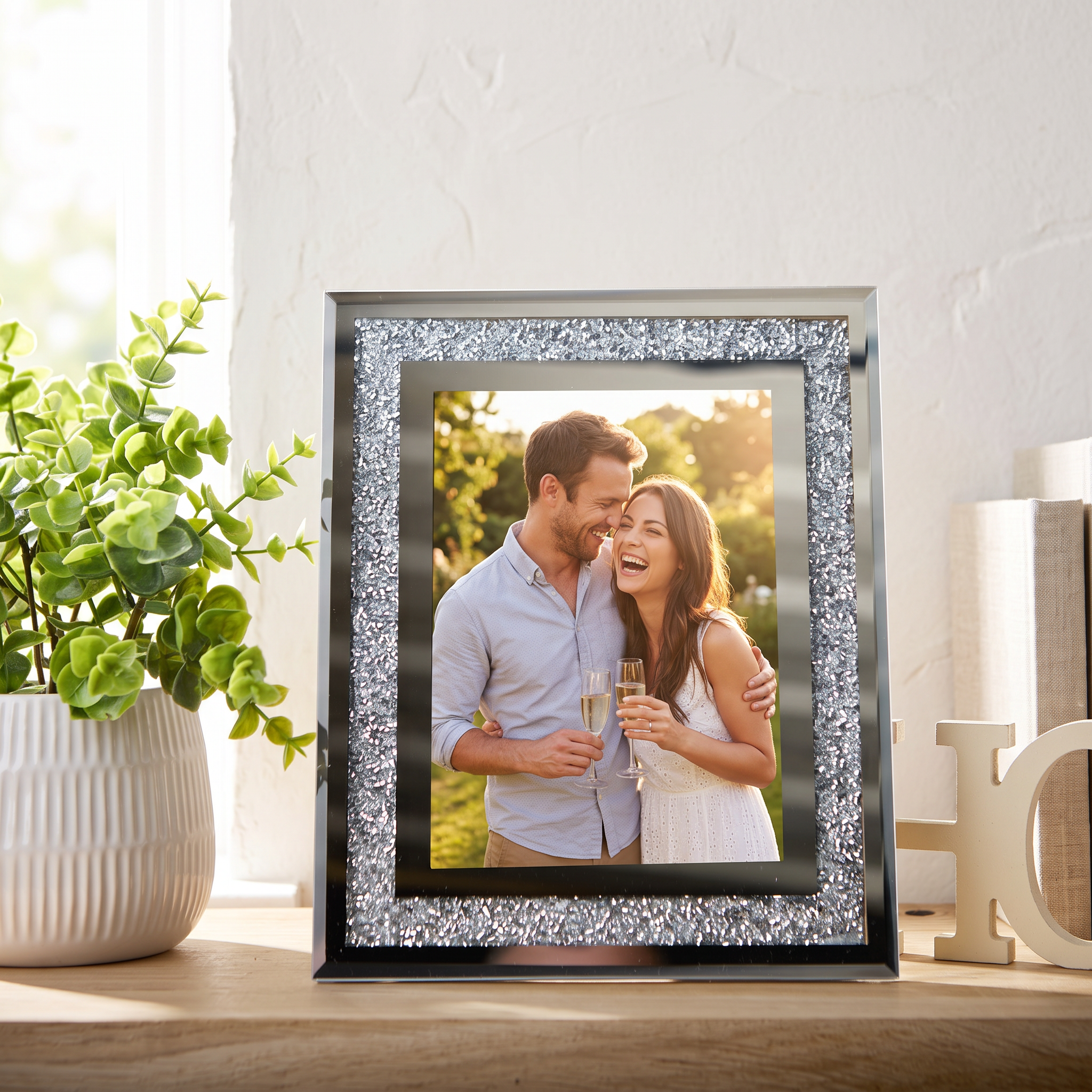 Crushed Crystal Photo Frame, Silver Mirrored Jewel, 5X7 Inch ukgiftstoreonline