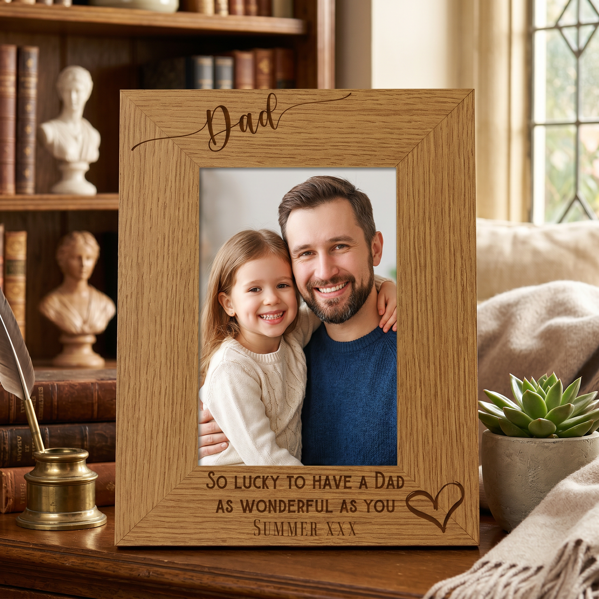 Personalised Dad Love Heart Engraved Portrait Photo Frame Gift personalised photo frames ukgiftstoreonline