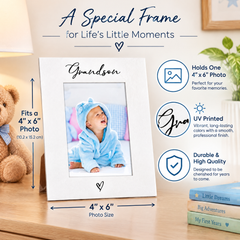 White Photo Frame, 6X4 Portrait, Grandson Heart Picture Frame Gift Photo Frame ukgiftstoreonline