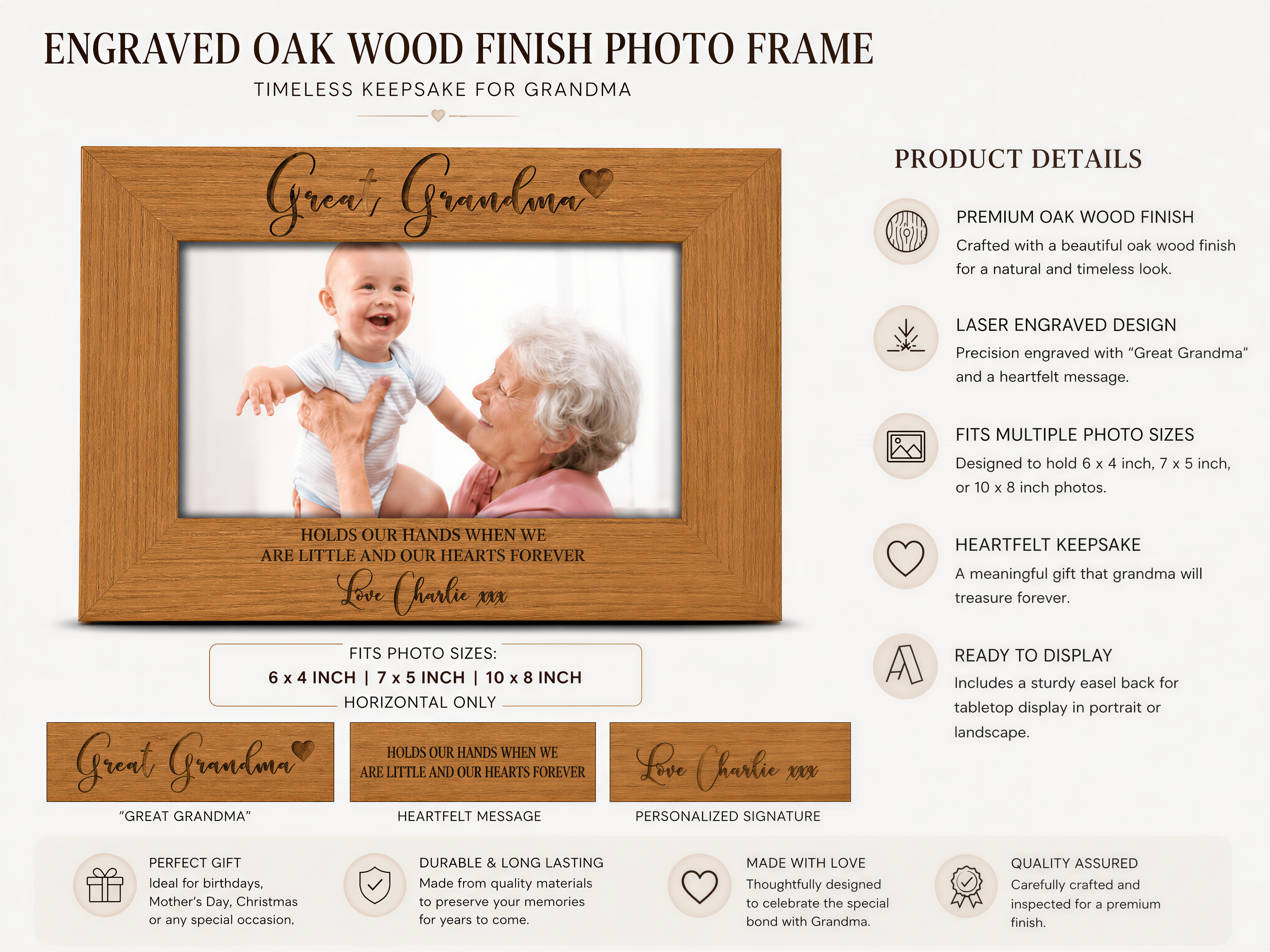 Personalised Great Grandma Wooden Engraved Photo Frame Gift Grandma Photo Frame ukgiftstoreonline
