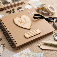 Personalised Brown Birthday Guest Book – Wooden Engraved Scrapbook Album 8x8 with Kraft Paper ukgiftstoreonline