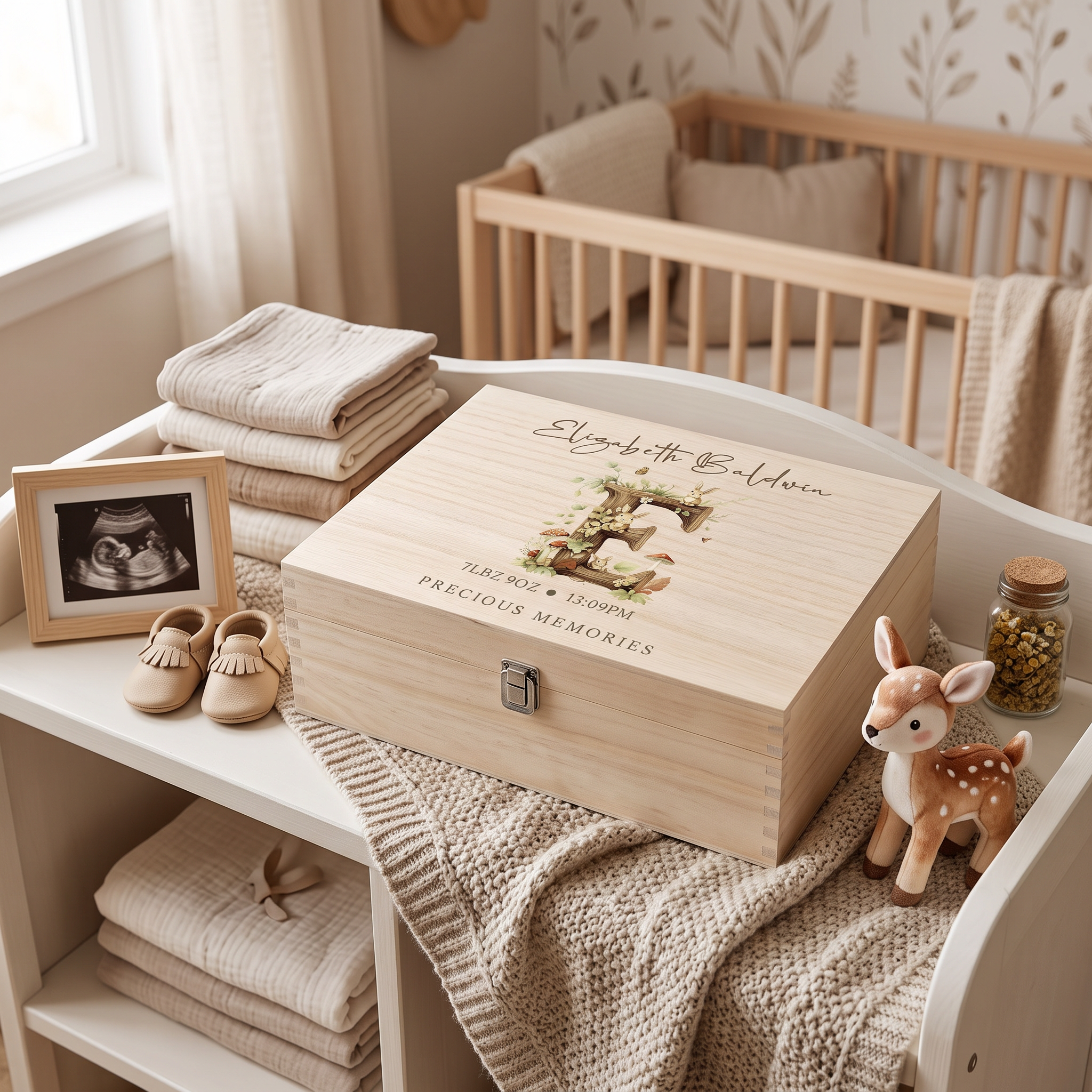 Personalised Wooden Baby Memory Keepsake Box With Woodland Alphabet Keepsake Memory Box ukgiftstoreonline