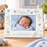 Personalised Baby Photo Frame, Boy Birth Details, Cute Elephant Photo Frame ukgiftstoreonline