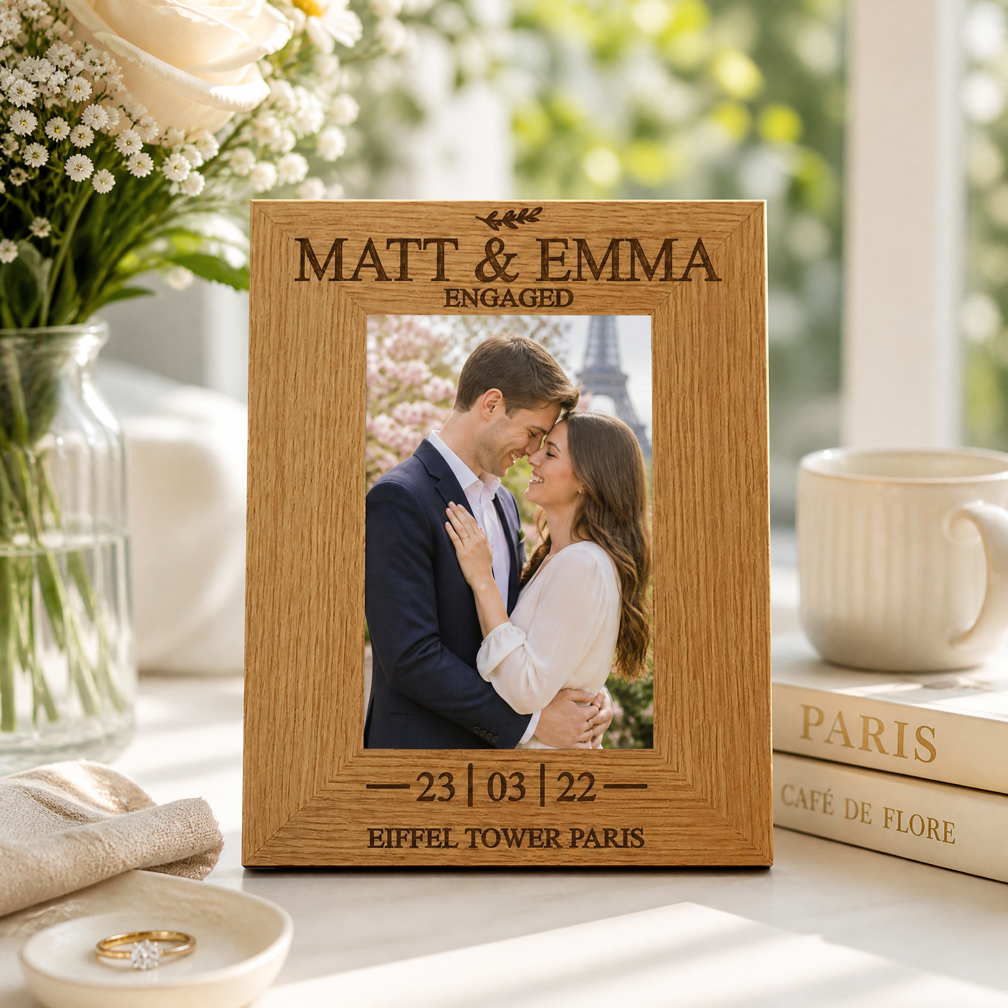 Personalised Engagement Sentiment Gift Wooden Photo Picture Frame Portrait Photo Frame ukgiftstoreonline