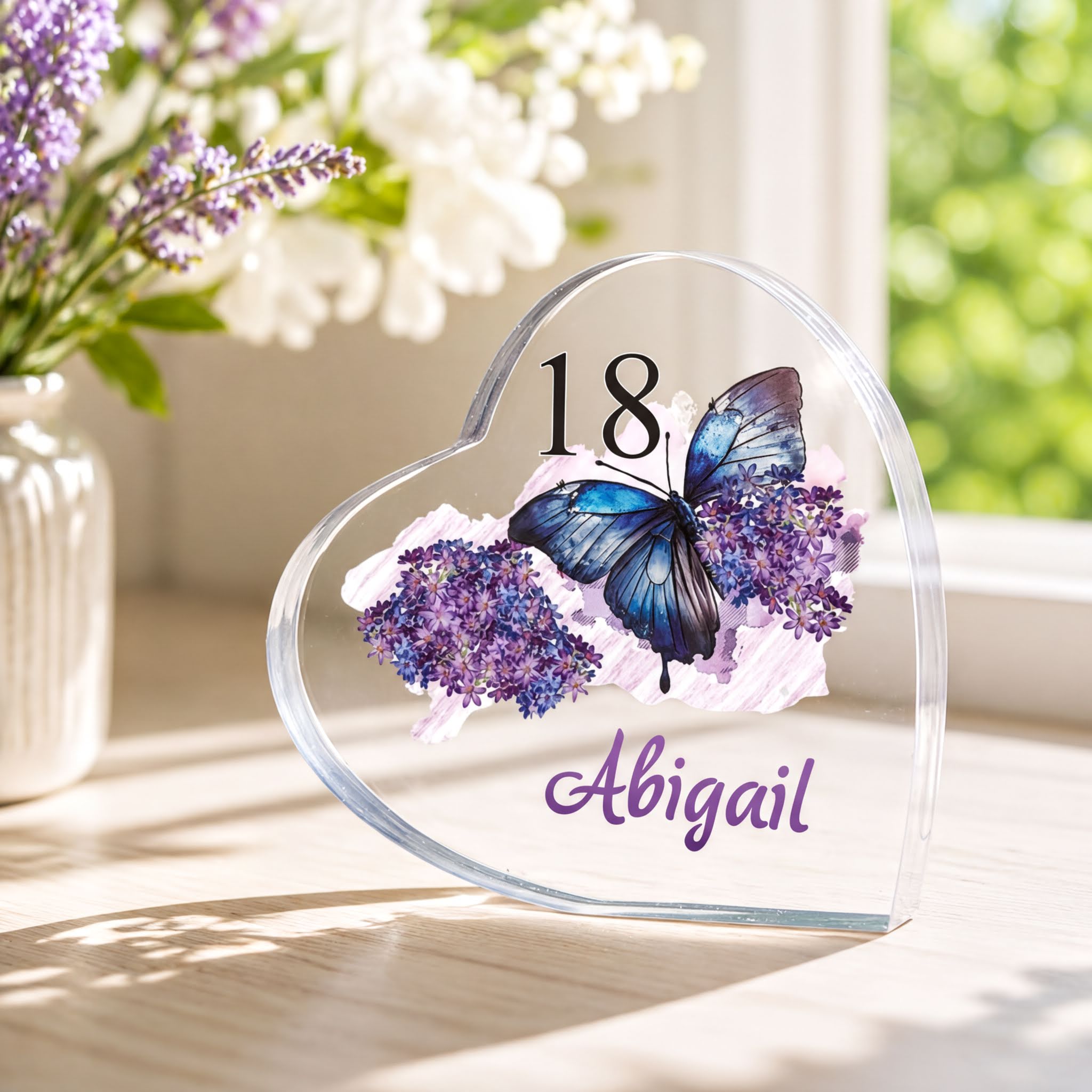 18th Birthday Gift - Personalised Butterfly Heart Block In Silk-Lined Box Personalised Plaque Gift ukgiftstoreonline