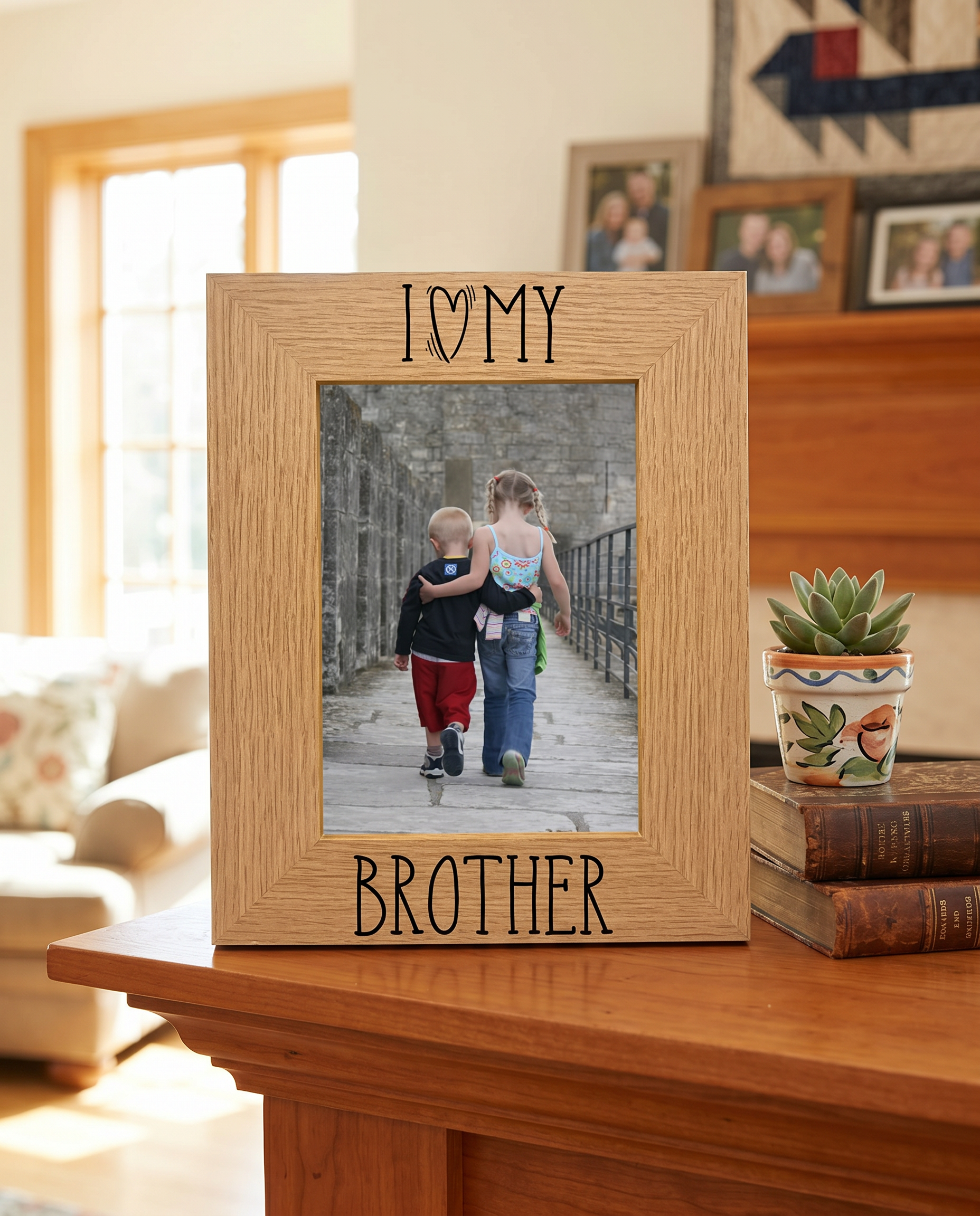Brother Photo Frame – Engraved Oak Wood Finish Frame Brother Photo Frame ukgiftstoreonline