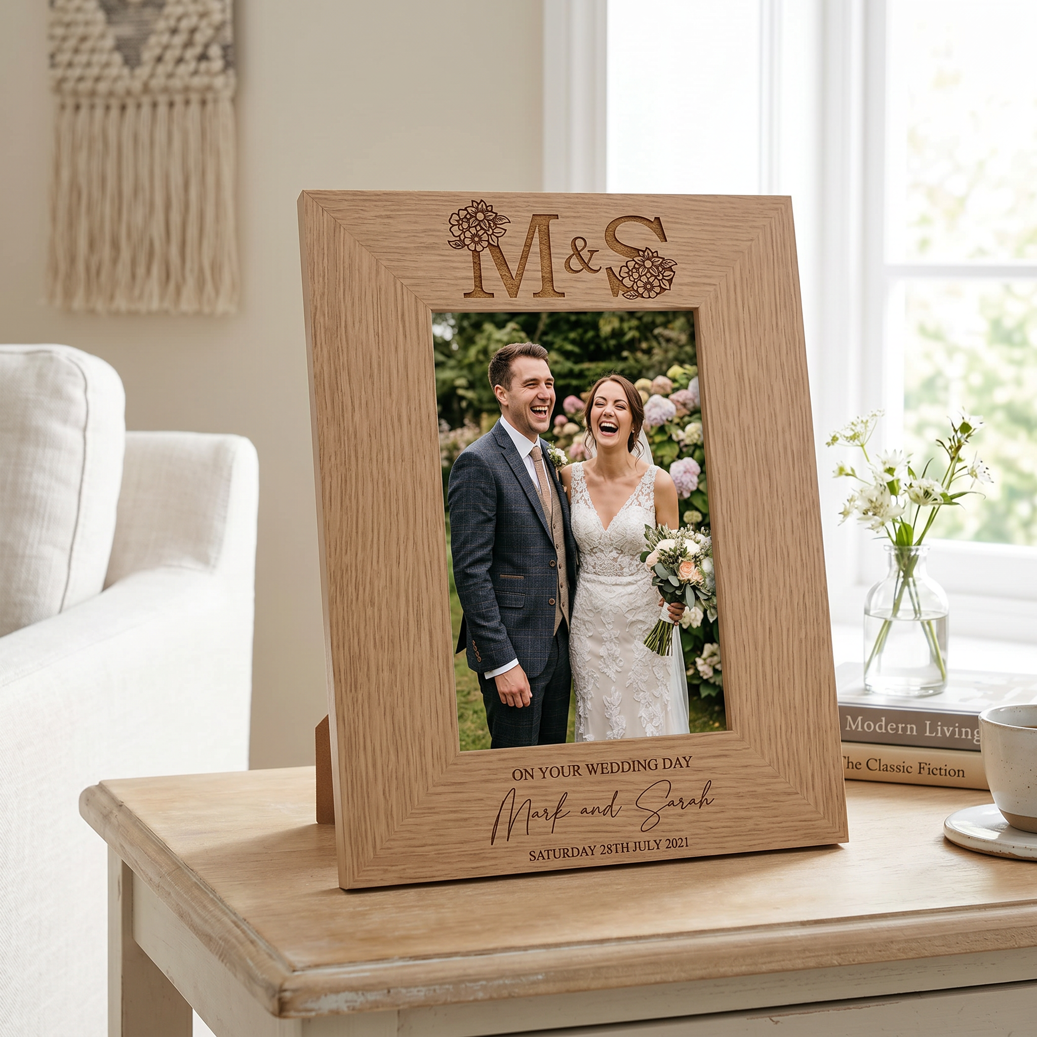 Personalised Wedding Day Photo Frame Gift With Monogram Portrait wedding photo frame ukgiftstoreonline