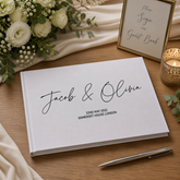 Personalised Wedding Guest Book, Modern Linen Printed, White A4 Guest Book ukgiftstoreonline