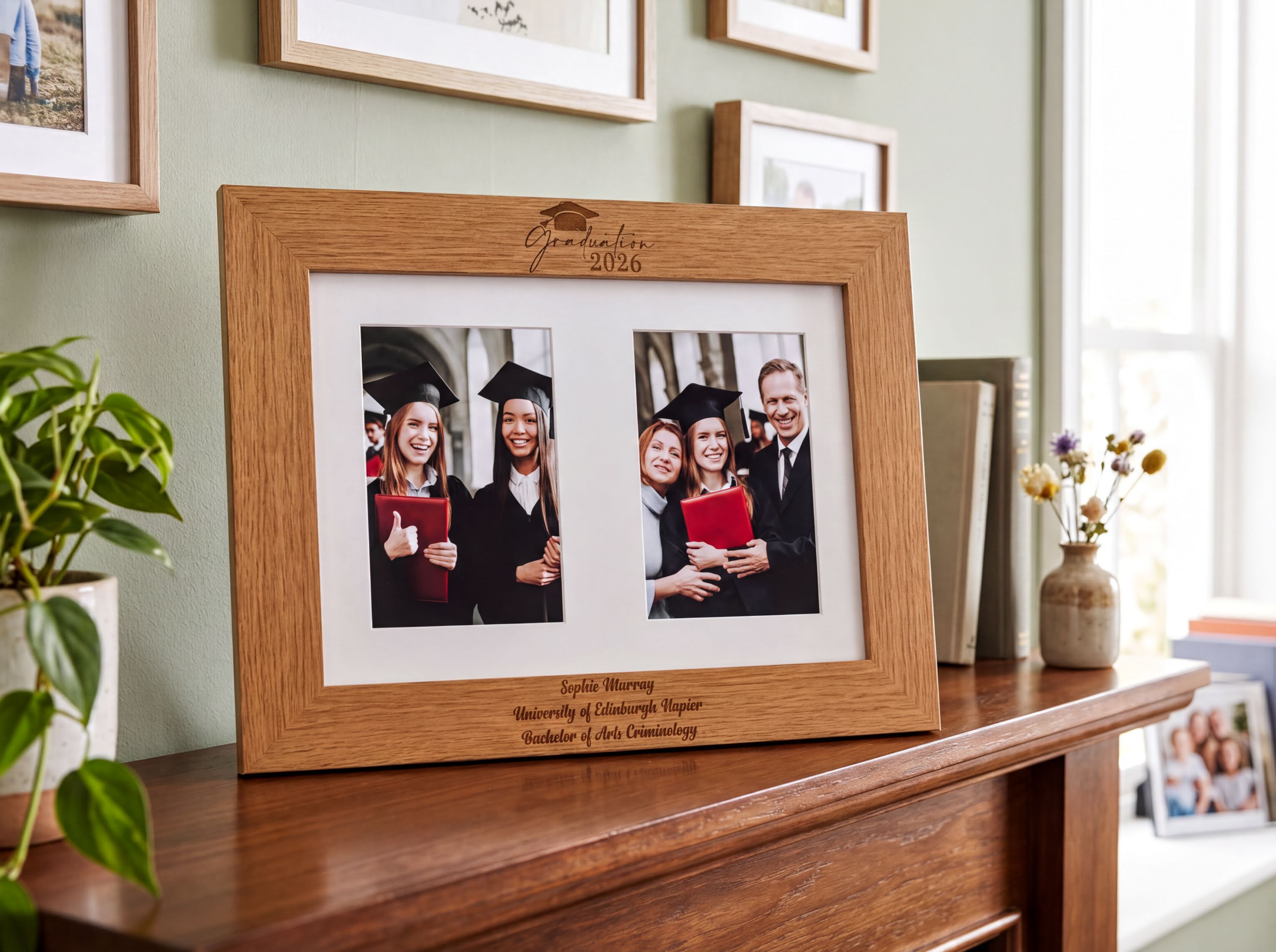 Personalised Graduation Wooden Double Photo Frame Engraved Photo Frame ukgiftstoreonline
