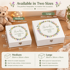 Personalised Baby Girl Memory Keepsake Box with Wildflower Wreath New Parents ukgiftstoreonline