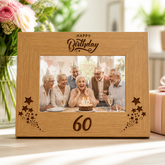 60th Birthday Photo Frame, Wooden Oak Finish Gift Display Stand Birthday Photo Frame ukgiftstoreonline