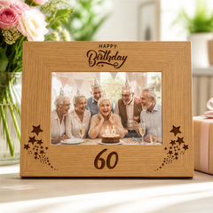 60th Birthday Photo Frame, Wooden Oak Finish Gift Display Stand Birthday Photo Frame ukgiftstoreonline