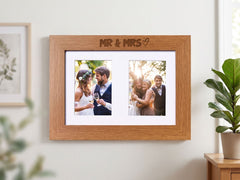 Wedding Photo Frame Double 6x4 Inch - Oak Wood Mr and Mrs Engraved Frame Photo Frame ukgiftstoreonline