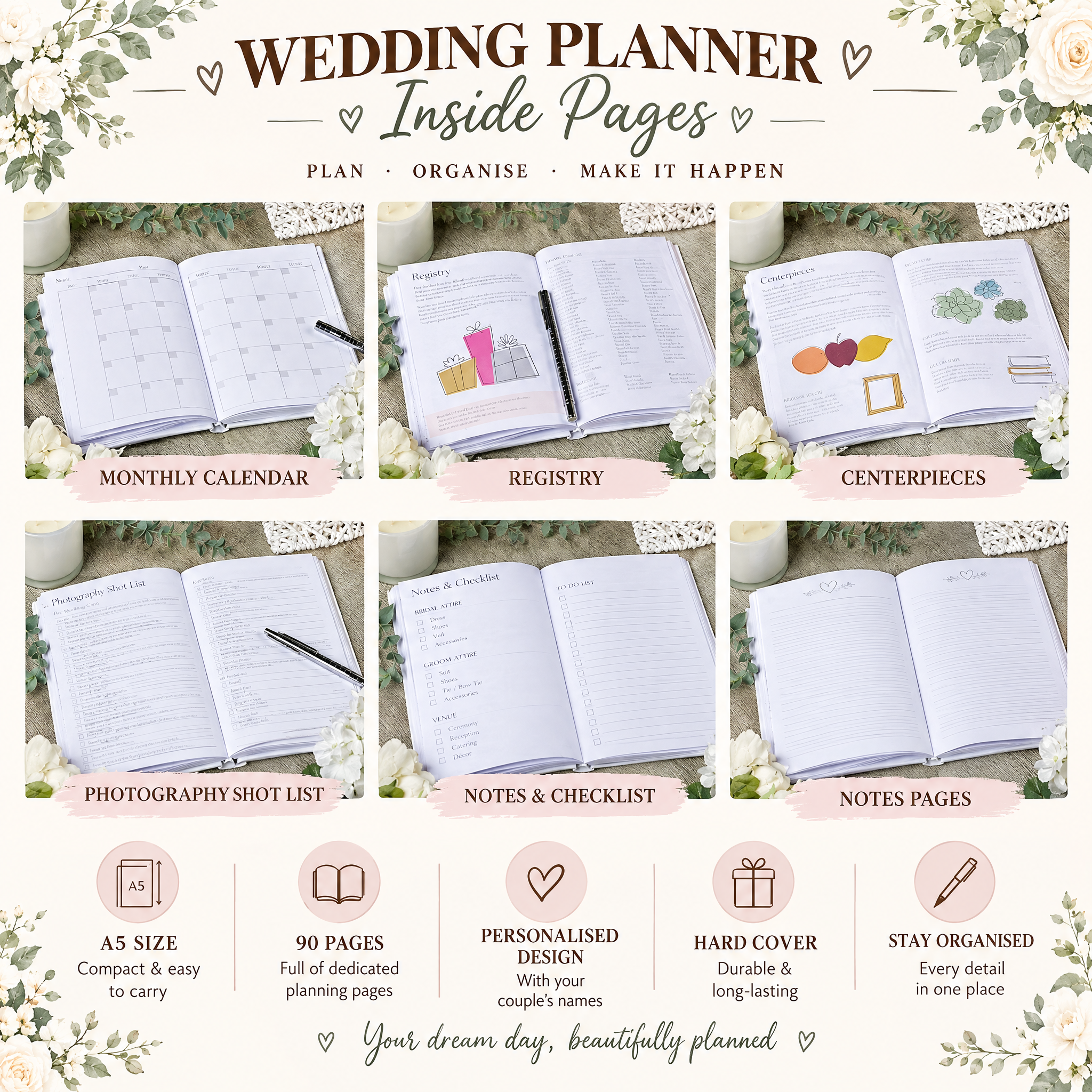 Personalised Wedding Planner Organiser Book Engagement Gift With Watercolour Heart Wedding Planner ukgiftstoreonline
