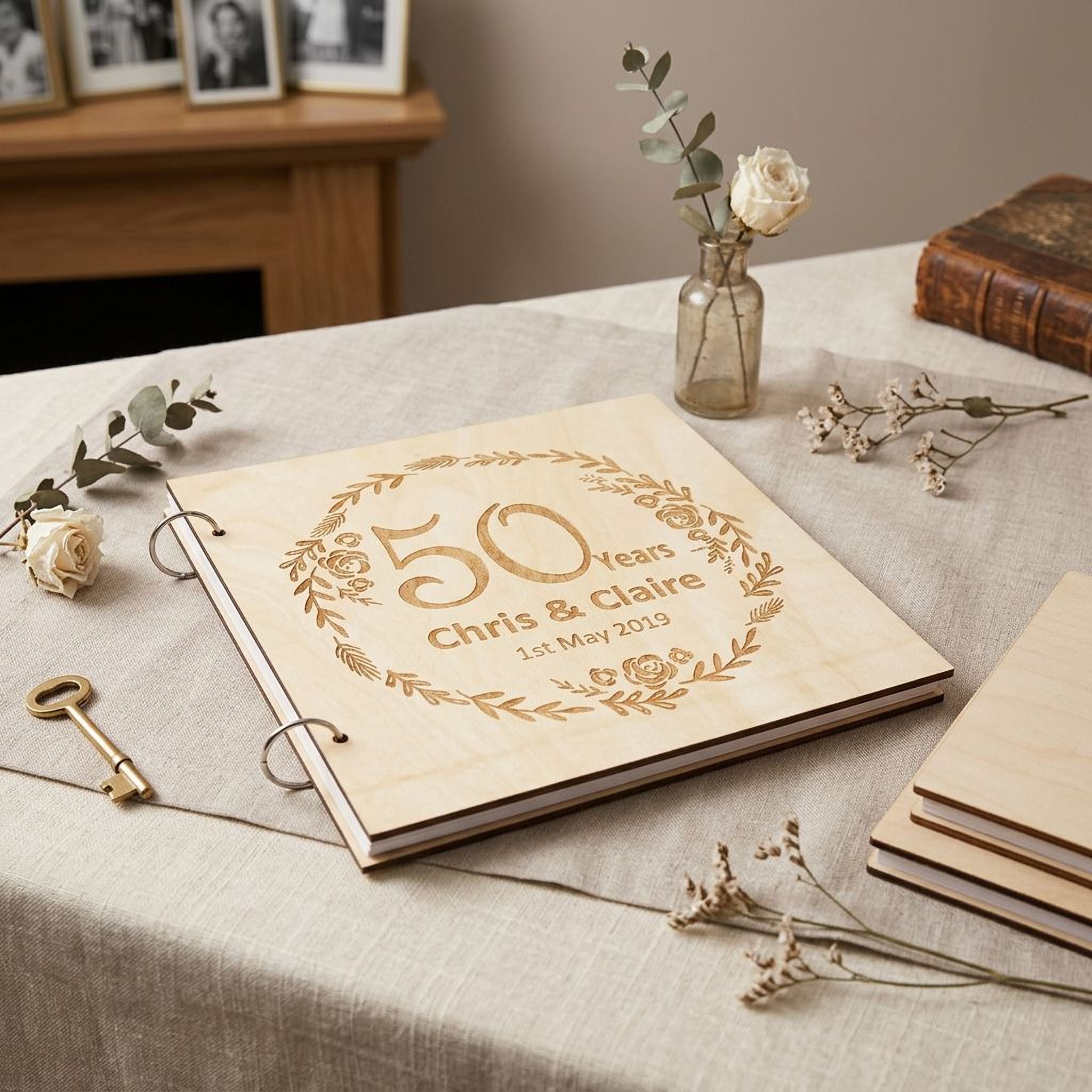 ukgiftstoreonline Personalised Large Wooden 50th Anniversary Scrapbook Photo Album Keepsake Scrapbook Guest Book ukgiftstoreonline