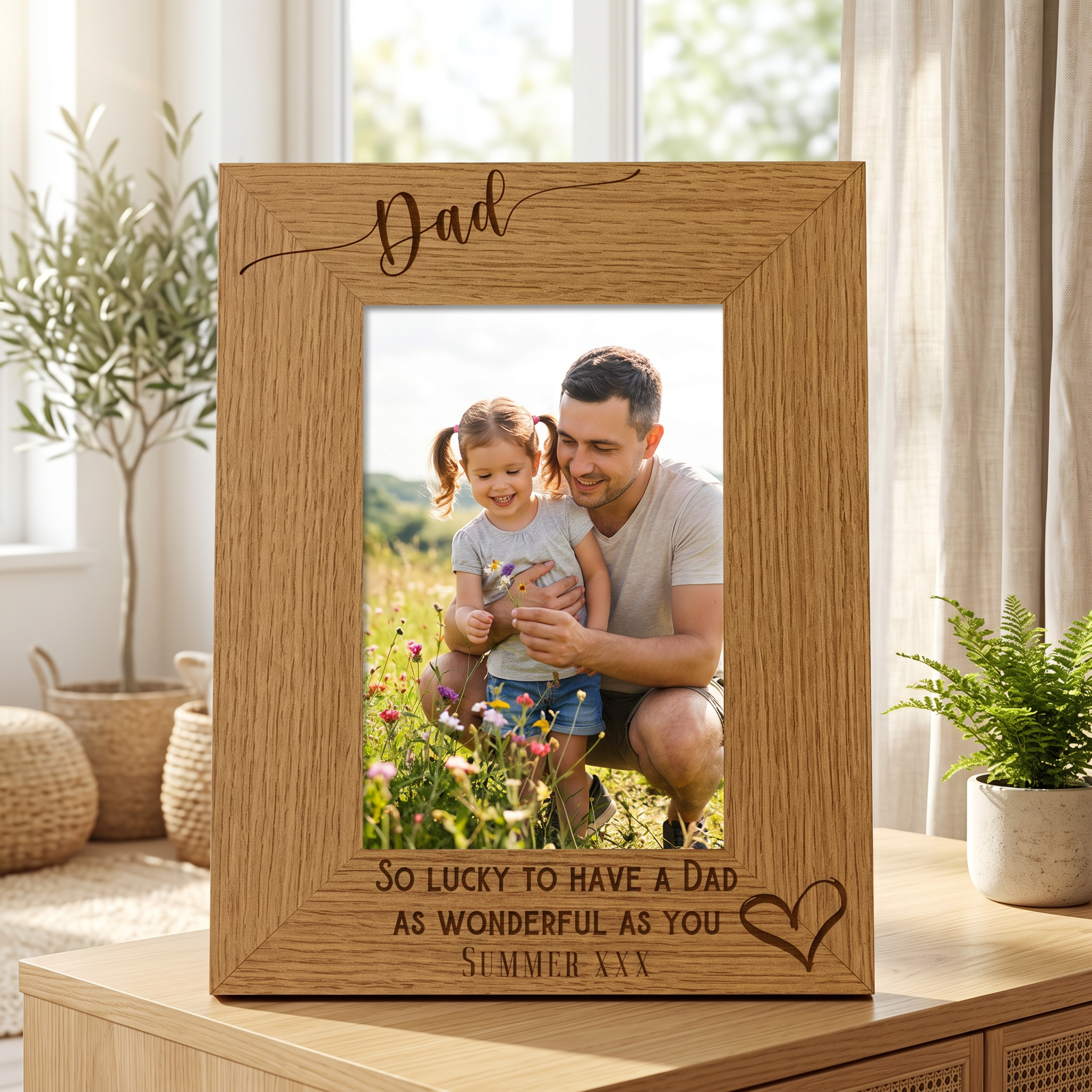 Personalised Dad Love Heart Engraved Portrait Photo Frame Gift personalised photo frames ukgiftstoreonline