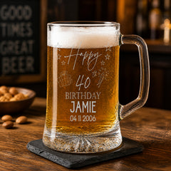 Personalised 40th Birthday Pint Beer Tankard Glass with Stars personalised beer glasses ukgiftstoreonline