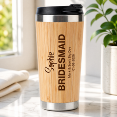 Personalised Bamboo Travel Mug Wedding Favour Gift Bridesmaid Maid Honour Personalised Mugs ukgiftstoreonline