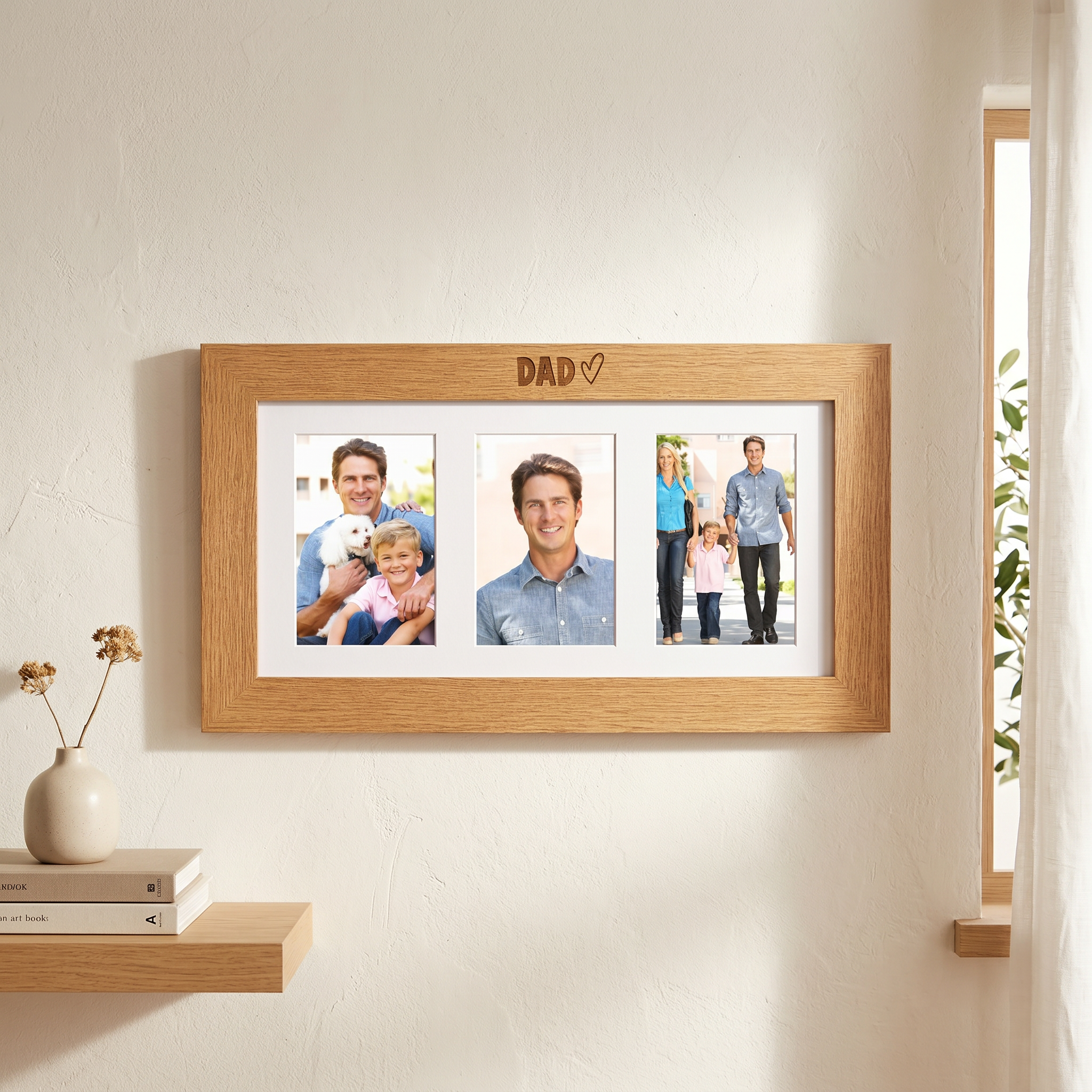 Wooden Photo Frame - Dad Triple 6x4 Picture Frame | Rustic Wall Hanging Photo Frame ukgiftstoreonline