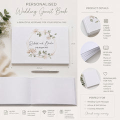 Personalised Wedding Guest Book, Large A4 Linen Cover, Floral Design Guest Book ukgiftstoreonline