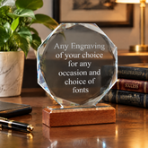 Personalised Engraved Trophy, Octagon Glass Wood Base Award Plaque Jade Glass ukgiftstoreonline