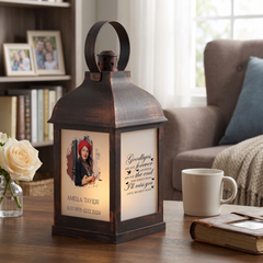 Personalised Memorial Photo Upload Lantern, Memorial Candle, Goodbyes are not forever memorial lantern ukgiftstoreonline