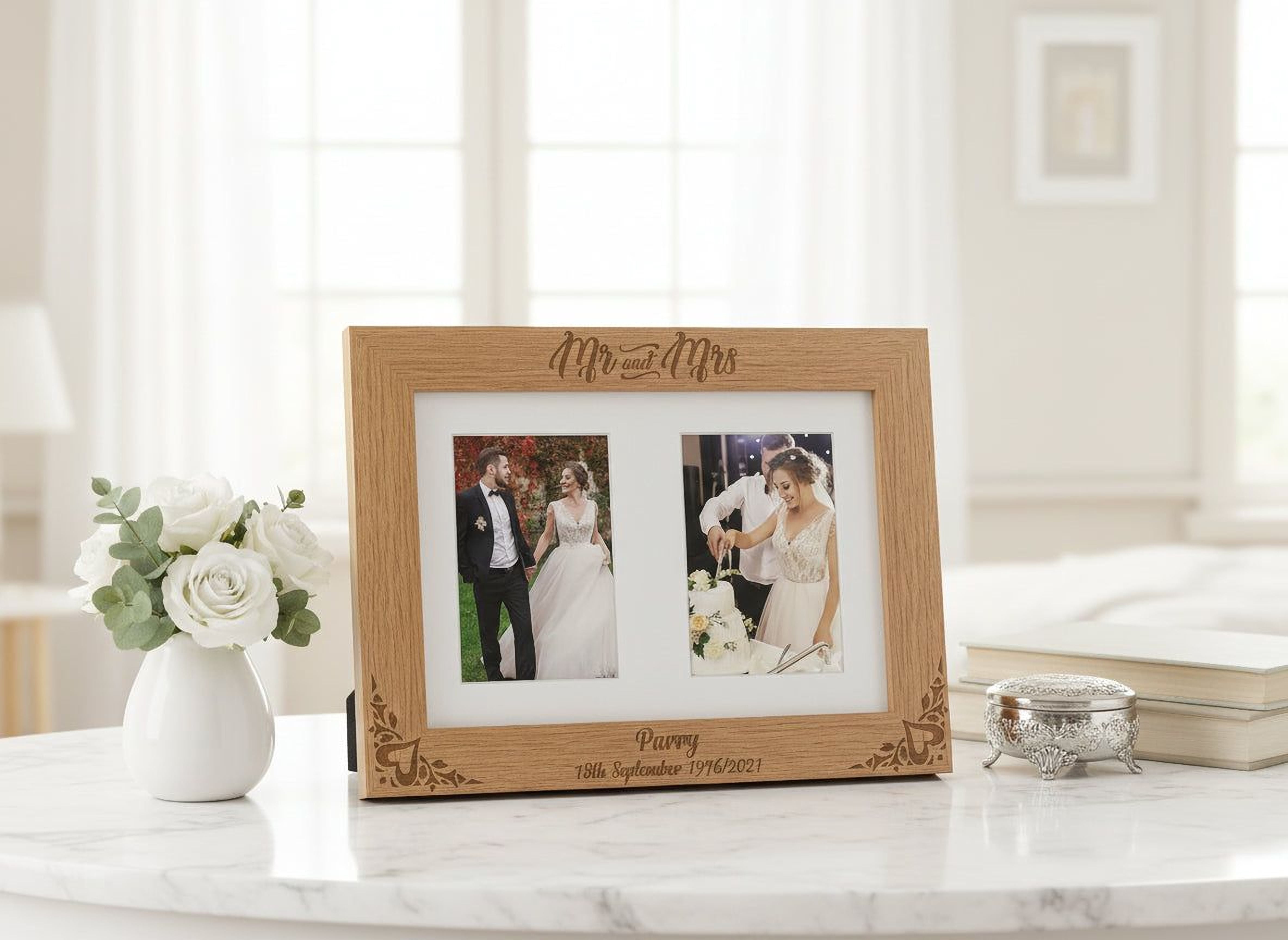Personalised Mr and Mrs Wedding Double Engraved Wooden Photo Frame Gift wedding photo frame ukgiftstoreonline
