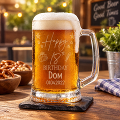 Personalised 18th Birthday Pint Engraved Beer Tankard Glass with Stars personalised beer glasses ukgiftstoreonline