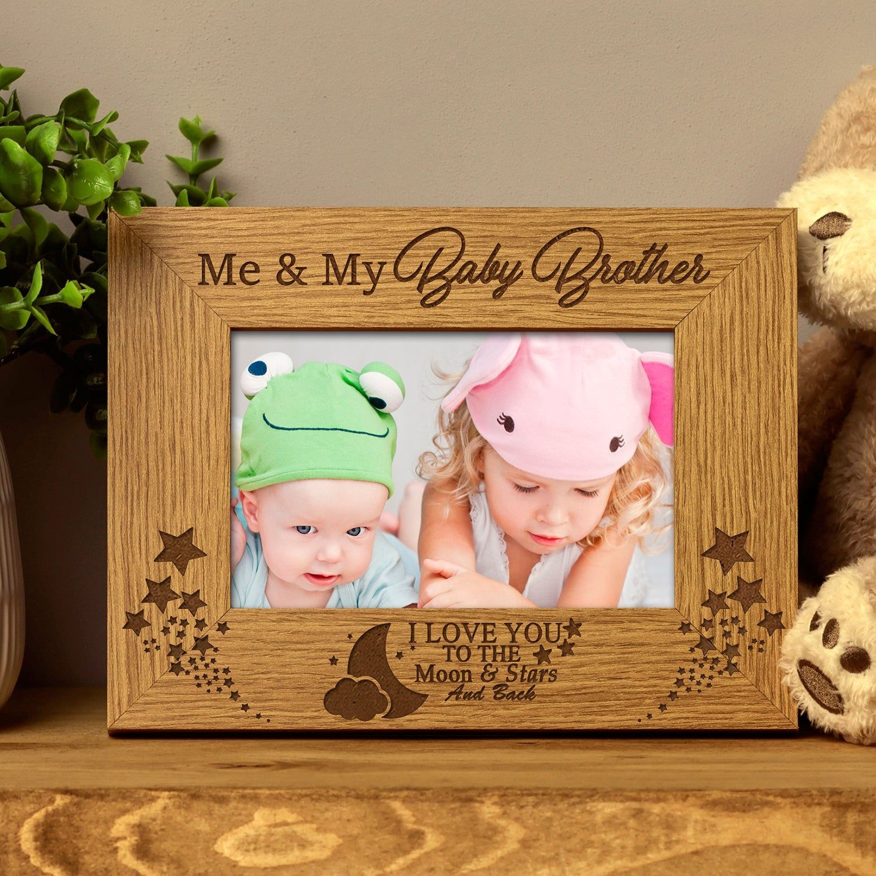 Engraved Baby Brother Frame - Personalised Wooden Photo Frame Gift With Solid Wood Finish Baby Photo Frame ukgiftstoreonline