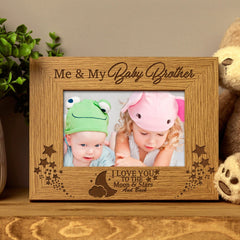 Engraved Baby Brother Frame - Personalised Wooden Photo Frame Gift With Solid Wood Finish Baby Photo Frame ukgiftstoreonline