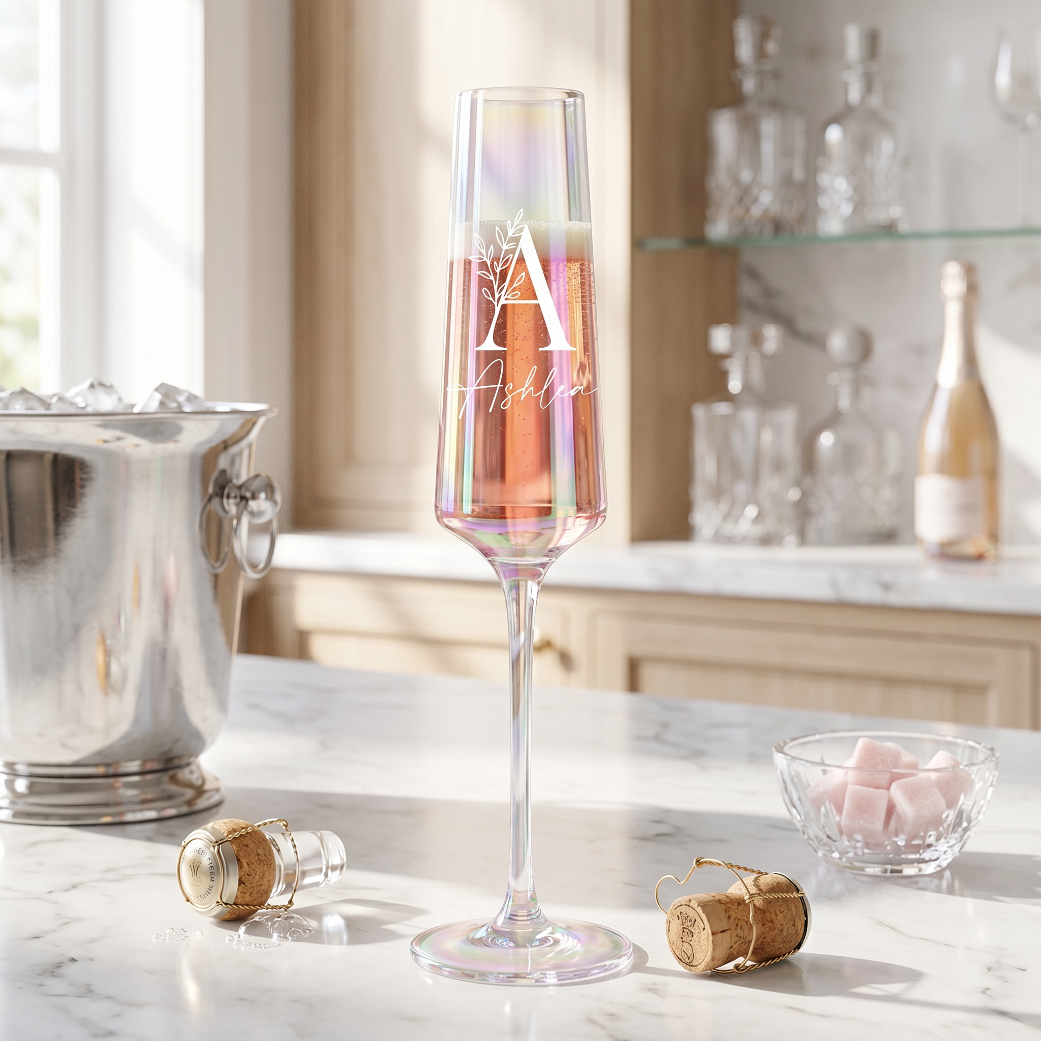 Personalised Champagne Flute – Tall Prosecco Glass | Custom Engraved Rainbow Glassware Gift Champagne Glasses ukgiftstoreonline