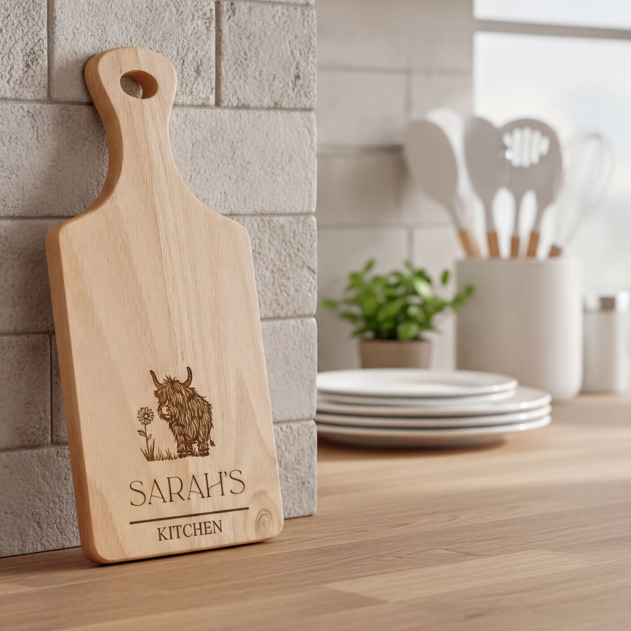 Engraved Wooden Serving Board, Personalised Cheese Board, Highland Cow chopping Board ukgiftstoreonline