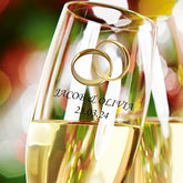 Personalised Wedding Champagne Glasses Set With Gold Rings