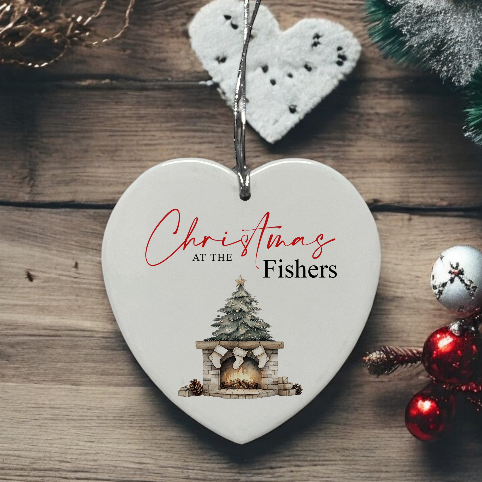 Large Ceramic Christmas Heart Gift Personalised With Fireplace Personalised Heart Gifts ukgiftstoreonline