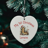 Personalised My 1st Christmas Ceramic Heart Decoration With Wood Lettering