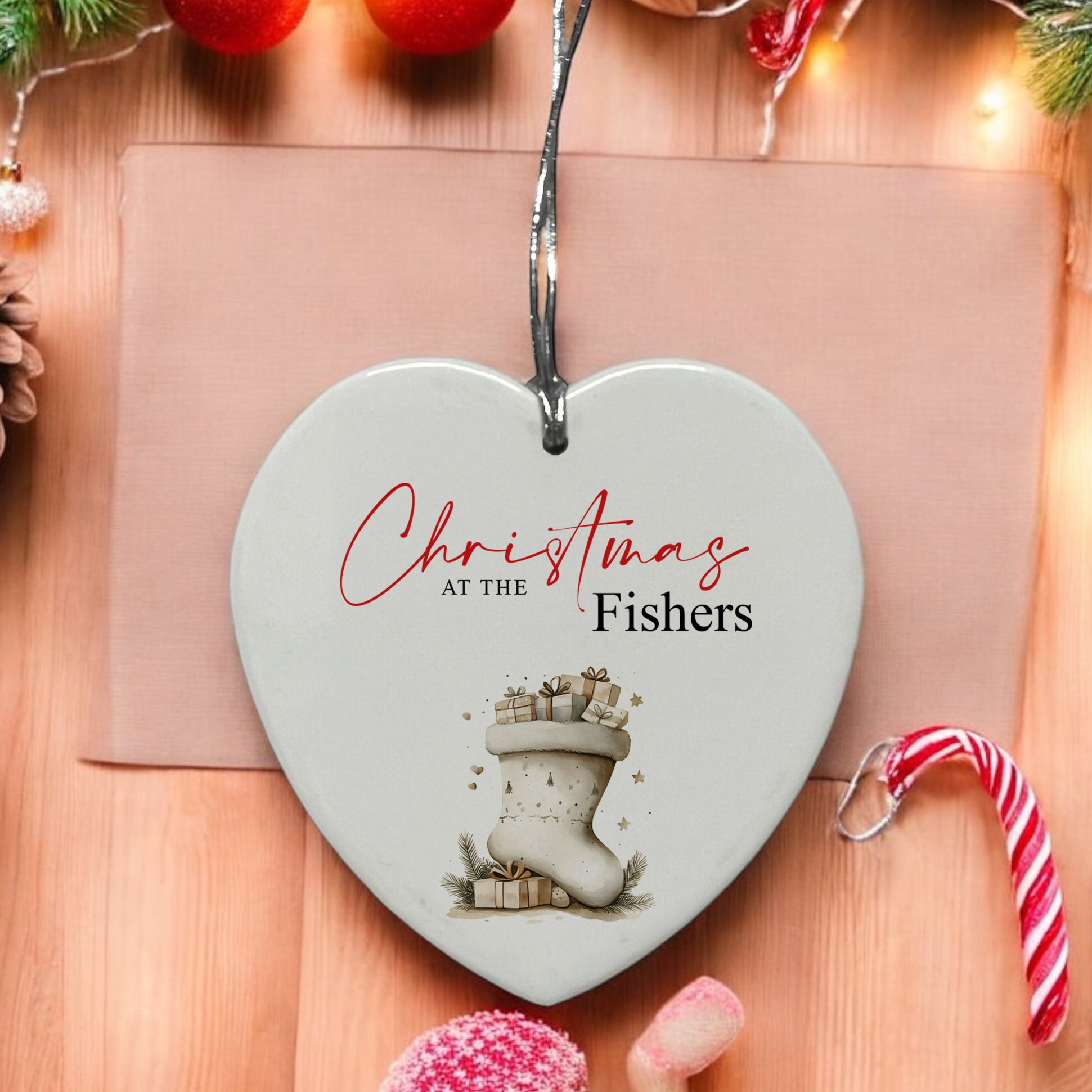 Large Ceramic Christmas Heart Gift Personalised With Stocking Personalised Heart Gifts ukgiftstoreonline