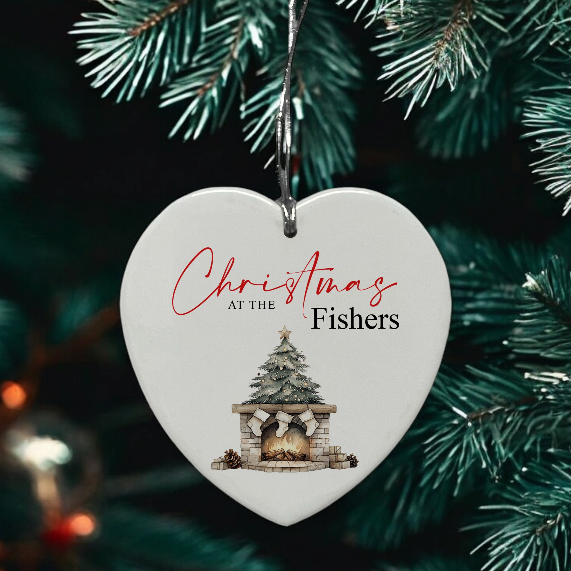Large Ceramic Christmas Heart Gift Personalised With Fireplace Personalised Heart Gifts ukgiftstoreonline